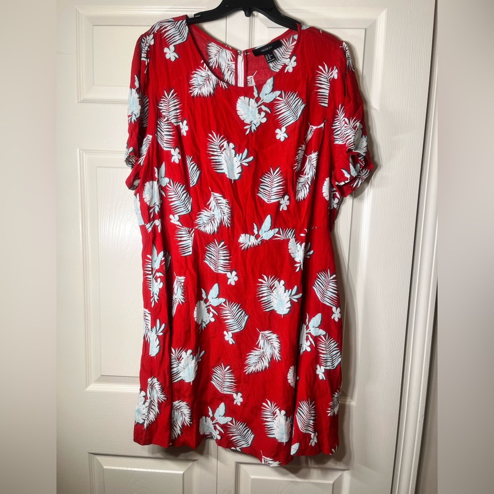 Forever 21 Women’s Red Floral Leaf Print Mini Dress Tunic Size 3X‎